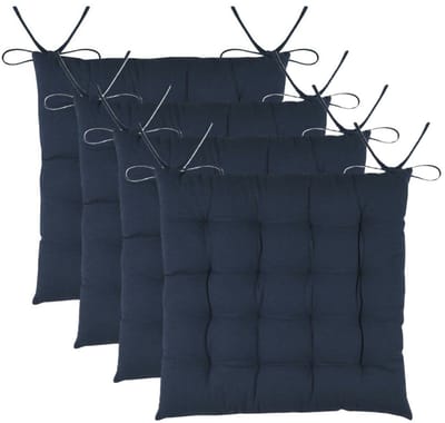 Stof Textile stoelkussens DUO - 4x - donkerblauw - 38 x 38 x 3.5 cm - touwtjes sluiting - zitkussens - binnen/buiten