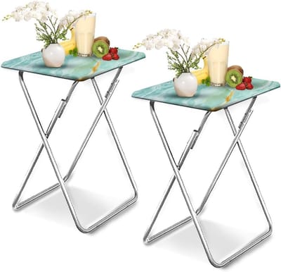 Vouwbare Bijzettafel Set van 2 voor Woonkamer, Balkon en Tuin - Donker Marmer Afgewerkt
