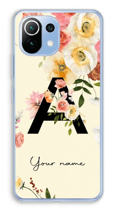 Gepersonaliseerd - Case Company® - Hoesje geschikt voor Xiaomi Mi 11 Lite hoesje - Flirty Flowers Monogram - Soft Cover Telefoonhoesje - Bescherming aan alle Kanten en Schermrand