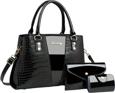 Bovista Handtas Dames - Schoudertas - School - Shopper - Schooltas - Werktas - 3-Delige Set - Zwart