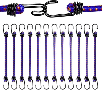 Elastische touwen - Spanbanden haken - Vastzetten lading - Gecoate stalen haken - 30 cm 12 stuks - Blauw