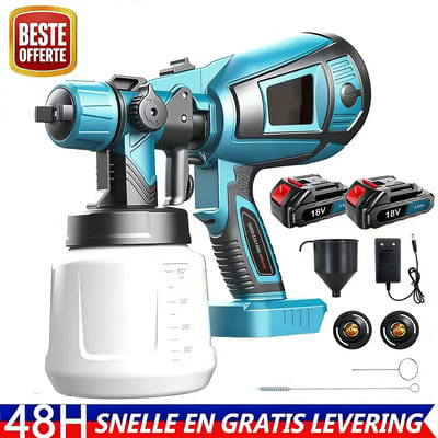 Verfspuit 18V Accu Set met 2 Accu's – 200W Elektrische Verfspuit, 3 Koperen Spuitmonden & 1000ml Reservoir