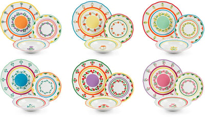 Excelsa Italiaanse Design – 18-delige Arles Serviesset – Porselein – Bloemendecor – Veelkleurig