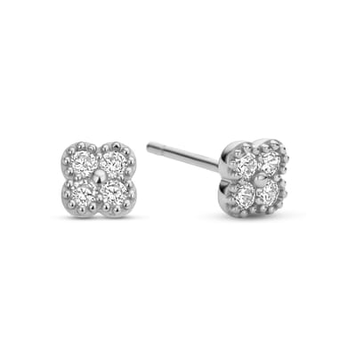 New Bling - 9NB-1587-R - 925 zilveren klaver oorknopjes met zirconiastenen - rhodium plated