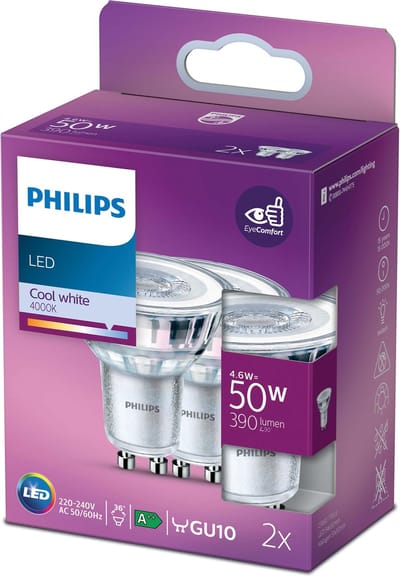 Energiezuinige Philips LED Spot - 50 W - GU10 - koelwit licht - 2 stuks - Bespaar op energiekosten