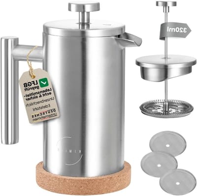 Koffiezetapparaat - French Press - Verse Koffie - Dubbelwandige Isolatie - 320 ml - Zilver