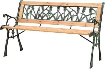 Tuinbank Gietijzer - Terrasbank Balkonbank - Buiten Ontspannen - Nostalgisch Tulpen Design - 122 cm - Zwart