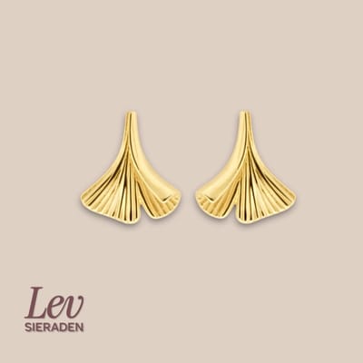 Lev Sieraden - 14k gouden Ginkgo blad oorknopjes - 1 paar