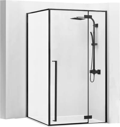 Rea Fargo Black 80X100 U + Douchebak Savoy White - 195 cm - Douchecabine - Rechthoek - Zwart