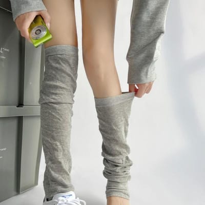 Chaussettes tendance pour femmes, chaussettes chauffantes pour les jambes, chaussettes pour mollets, automne one-size gris clair