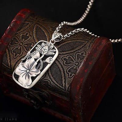 Personnalité Et Créativité, Nouveau Style, Lotus Vide, Feuille de Lotus, Collier, Pendentif, Rétro, Tendance, Sauvage, Bijoux pour Hommes gray