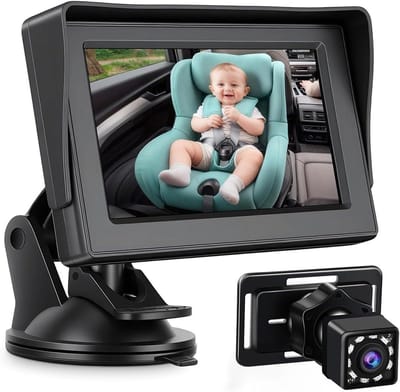 Baby Automonitor - Babycamera Auto - Veilig Rijden - 360 Graden Rotatie - 4.3 Inch - Zwart