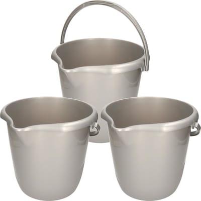 Hega Hogar schoonmaak/huishoud emmer - Set van 3x stuks - zilvergrijs - 10 liter - Dia 28 cm en Hoogte 26 cm - kunststof