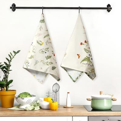 2 Stuks Boho Gras Keuken Theedoeken 100% Katoen Bladeren Bloemen Handdoeken Meerdere Toepassingen Sneldrogende Vaatdoek voor Tafel, Keuken Decor, Housewarming Geschenken