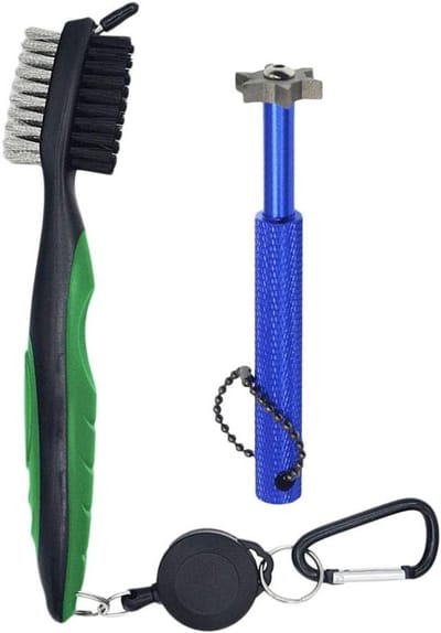 Golf Borstel Groefreiniger - Club Reinigingsset - Golfclubs Schoonmaken - Intrekbare Zip-line - 2 Ft - Groen Blauw