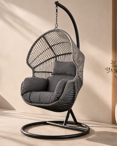 Ogarden Hangstoel Cuba - Egg Chair met Grijs Standaard - Grijs Basket - Grijs Kussen - Voor Binnen & Buiten