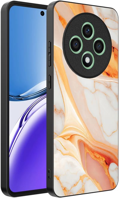 Smartphonica Telefoonhoesje Geschikt voor Oppo Reno 12F met marmer opdruk - TPU backcover case marble design - Oranje geschikt voor Oppo Reno 12F