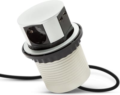 DELIGHT - Inbouw Pop-Up Tafelblad Stekkerdoos met 2x USB en 3 Stopcontacten - Zilver - Lage inbouwdiepte