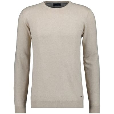 Ragman Trui Supersoft Knit Pullover Knitted Elbow Patches Beige Melange / male