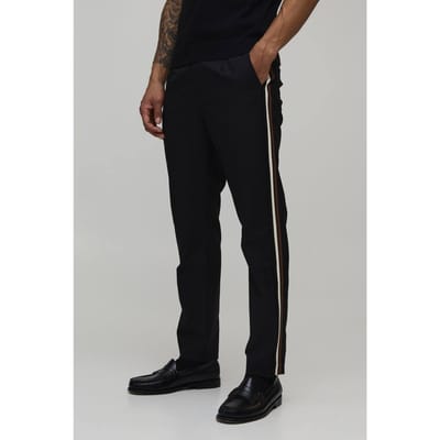 Pantalon Met Varsity Streepdetail En Toelopende Getailleerde Snit | Black | Size 28