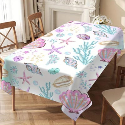 Zomer Zee Rechthoekige Tafelkleed voor Tafeldecoratie Onderwaterwereld Zeesterren Schelpen Koraal Keuken Eettafelkleed Feestdecoratie 140x140cm