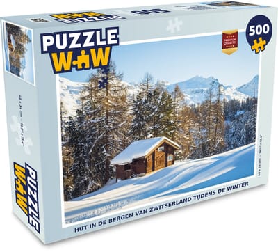 Puzzel Hut in de bergen van Zwitserland tijdens de winter - Legpuzzel - Puzzel 500 stukjes