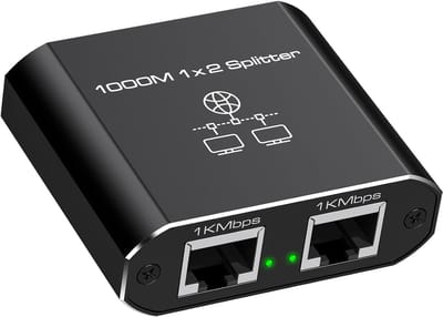 Netwerk Splitter - Ethernet Switch - Twee Apparaten Delen - Gigabit Snelheid - 1 op 2 Poorten - Zwart