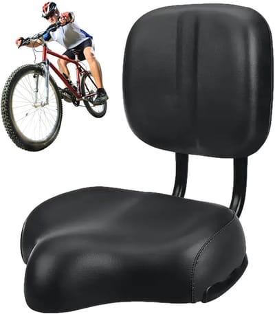Fietszadel met rugleuning - Oversized zadel driewieler - Comfortabel fietsen - Verstelbare rugleuning hoogte - 395 x 315 cm - Zwart