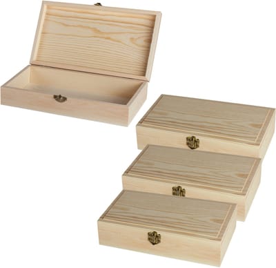 Rayher hobby Houten kistje - 4x - met sluiting en deksel - 25 x 14 x 6 cm - Sieraden / spulletjes / sleutels - kleine kistjes