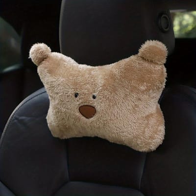 Auto Cartoon Beer Hoofdsteun Nekkussen, Grijs Schattig Autostoel Hoofdsteun Kussen, Auto Interieur Accessoire bruin