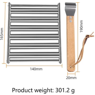 Grille à rouleaux pour hot-dogs, Acier inoxydable, Panneau de grill pour saucisses BBQ d'extérieur avec long manche en bois, Nouveaux outils de barbecue gray