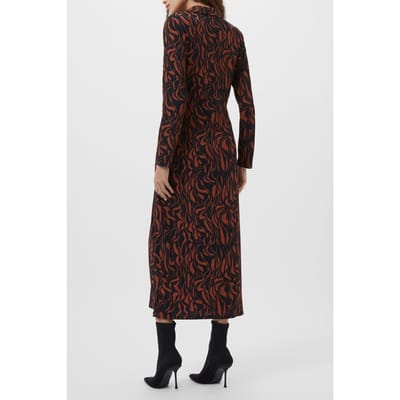 French Connection Zaria Textured Midi Dress Black/brown Size: XS | Midi Dresses Outlet | Dames | Zwart