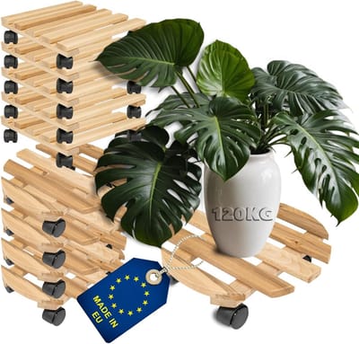Plantenrollers Houten Set van 10 - Rond en Vierkant - Draagvermogen 120 kg - Voor Potten en Meubels