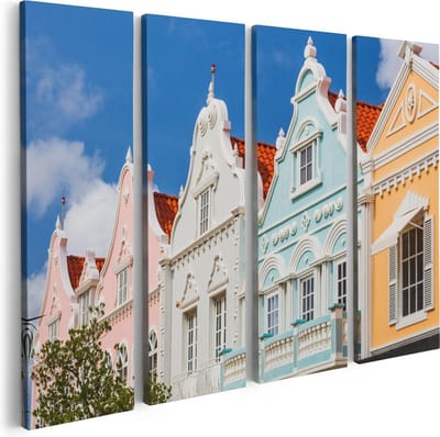 Artaza Canvas Schilderij Vierluik Aruba Kleurrijke Huisjes - Nederlandse Antillen - 80x60 - Foto Op Canvas - Canvas Print