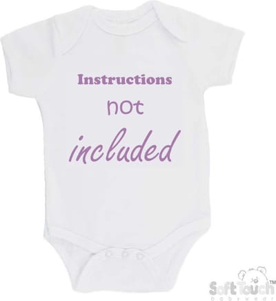 100% Katoenen Romper "Instructions not included" Meisjes Katoen Wit/lila Maat 56/62