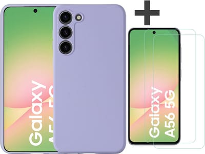 Hoesje geschikt voor Samsung Galaxy A56 hoesje zacht siliconen met 2 Stuks gehard glas Screenprotectors- Arara backcover - Lila