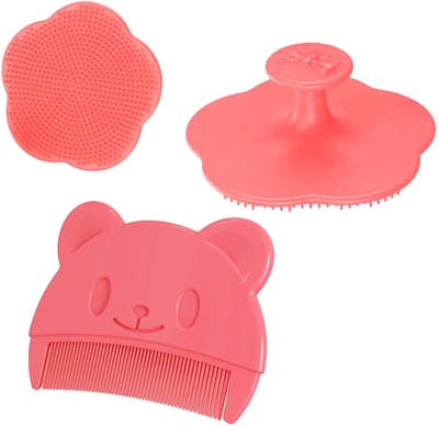 Dailygoods- Borstel - Zachte Siliconen Borstelharen - Haarkam voor Baby's - Huidvriendelijk - Gebogen Design - Makkelijk Vast Te Houden - Babyhaarkam
