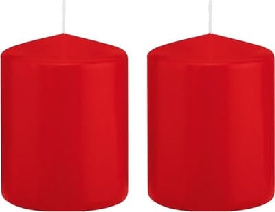 Trend Candles Cilinderkaars/stompkaars - 2x - rood - 6 x 8 cm - 29 branduren - met brandvertragende folie