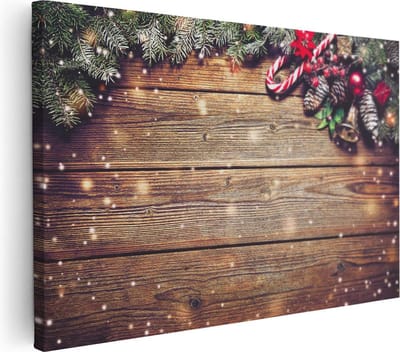 Artaza Canvas Schilderij Kersttakken - 30x20 cm - Klein - Muurdecoratie Winter - Schilderijen Op Canvas Dennenappels - Kerstversiering