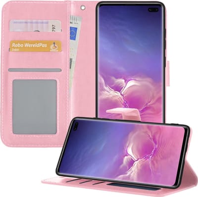 Hoesje - Geschikt voor Samsung Galaxy S10 - Luxe Bookcase - Walletcase Hoes - Portemonnee - Cover - Telefoonhoes - Lichtroze