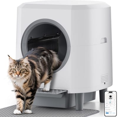 Kattenbak Ellenpent zelfreinigende kattenbak met app-bediening en veiligheidssensor, 90 l grote capaciteit voor meerdere katten, Litiere Pour Chat Autonettoyant met 3 rollen poepzakken