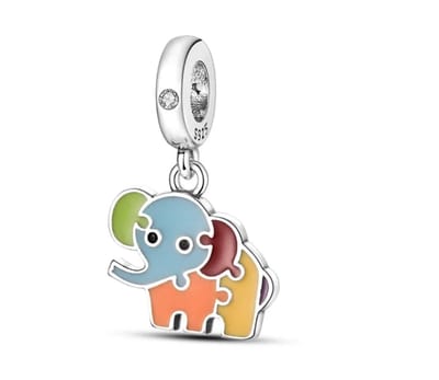 Kleurrijke Olifant Bedel van 925 Sterling Zilver met Zirkonia - RomyStones
