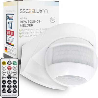 Bewegingsmelder Buiten en Binnen IP54 - PIR Opbouwsensor 180/360 Graden met Afstandsbediening