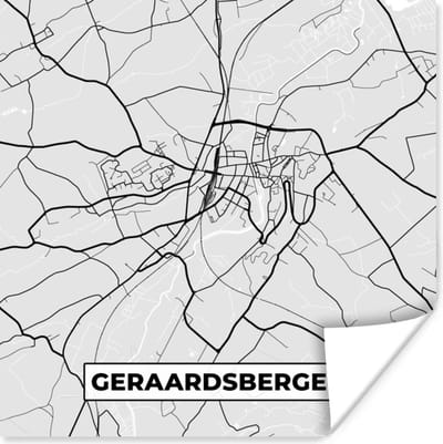 Poster Stadskaart – Plattegrond – België – Zwart Wit – Geraardsbergen – Kaart - 100x100 cm XXL