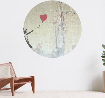 Muurcirkel zelfklevend behang - Banksy - Balloon girl, raw concrete - Wanddecoratie - 080cm behangcirkel - Ronde sticker voor aan de muur - Behangsticker verkrijgbaar in verschillende formaten