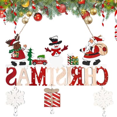 Kerstbord houten sneeuwpop decoratie voor deur en huis - feestelijk kerstornament voor magische kerst sfeer - cadeautip