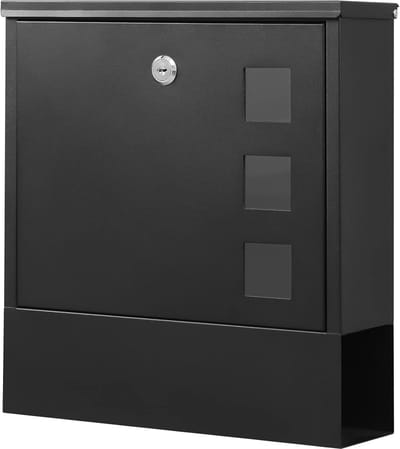 Wandbrievenbus - Brievenhouder - Post Ontvangen - Met Krantenrol - 36 cm Breed - Zwart