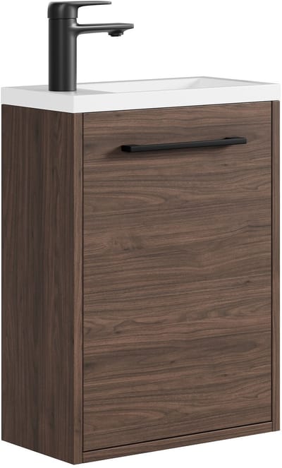 Badplaats Toiletmeubel Florence 40 x 22 cm – Walnoot Bruin – Fonteinmeubel met Witte Wastafel