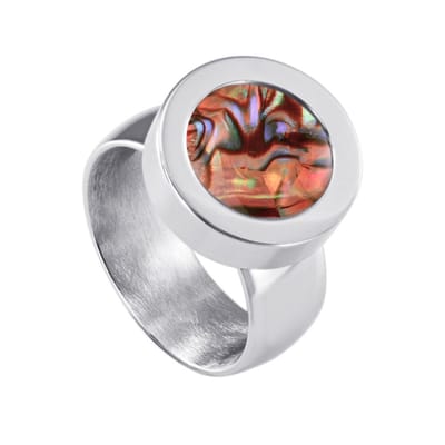 Quiges RVS Schroefsysteem Ring Zilverkleurig Glans 16mm met Verwisselbare Parelmoer Rood Schelp 12mm Mini Munt