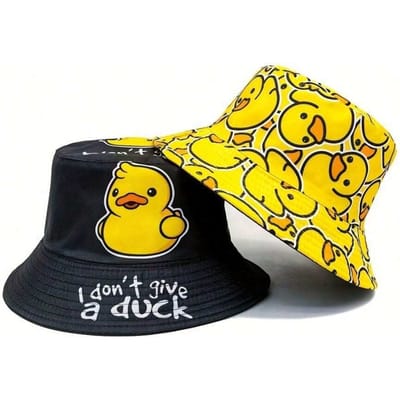 Hip-Hop Cartoon Dubbelzijdig Eendenprint Vissershoed Voor Buitenshuis Reizen En Strand yellow